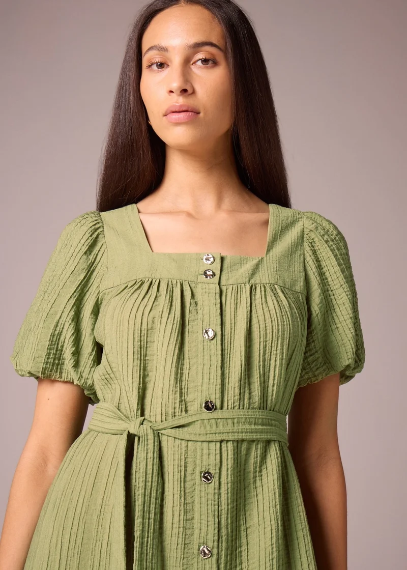 Matalan Khaki Belted Textured Midi Dress