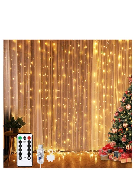 USB LED Curtain Lights  8 Modes Remote Control Timer for Outdoor Indoor Decoration warm lights