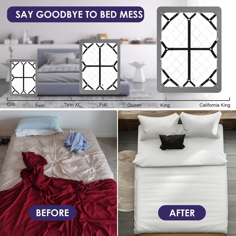 Luyena Bed Sheet Straps,Secure and Adjustable Sheet Clips for Perfectly Fitted Sheet Straps Holders for Corners,Enhance Your Sleeping Experience(6PCS Black) - Image 2