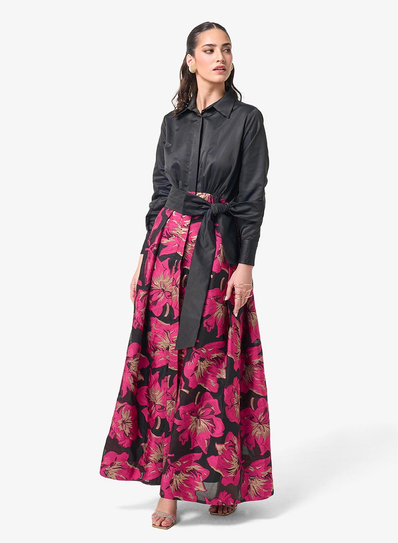 Threadz by Ajooni Belted Long Sleeve Shirt Maxi Dress - Image 4