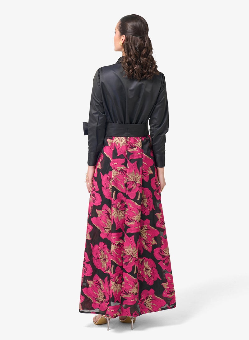 Threadz by Ajooni Belted Long Sleeve Shirt Maxi Dress - Image 2