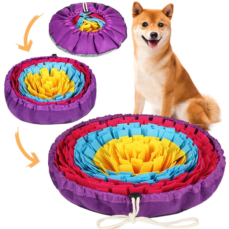 Vivifying Snuffle Mat for Dogs Adjustable Dog Puzzle Toys Sniff Mat for All Breeds Dogs Interactive Enrichment Toys for Slow Eating and Mental Stimulation Yellow Blue Purple - Image 2