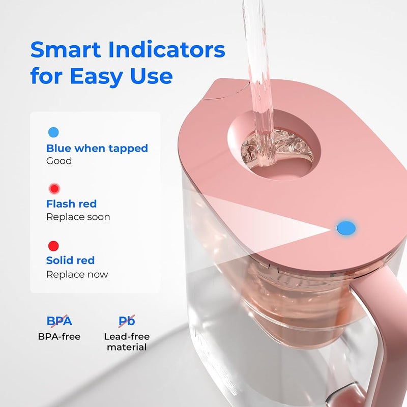 Waterdrop 200-Gallon Long-Life Lucid 10-Cup Water Filter Pitcher, NSF Certified, 5X Times Lifetime, Reduces PFAS, PFOA/PFOS, Chlorine, BPA Free, Pink - Image 5