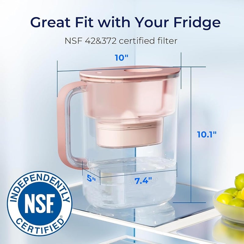 Waterdrop 200-Gallon Long-Life Lucid 10-Cup Water Filter Pitcher, NSF Certified, 5X Times Lifetime, Reduces PFAS, PFOA/PFOS, Chlorine, BPA Free, Pink - Image 2