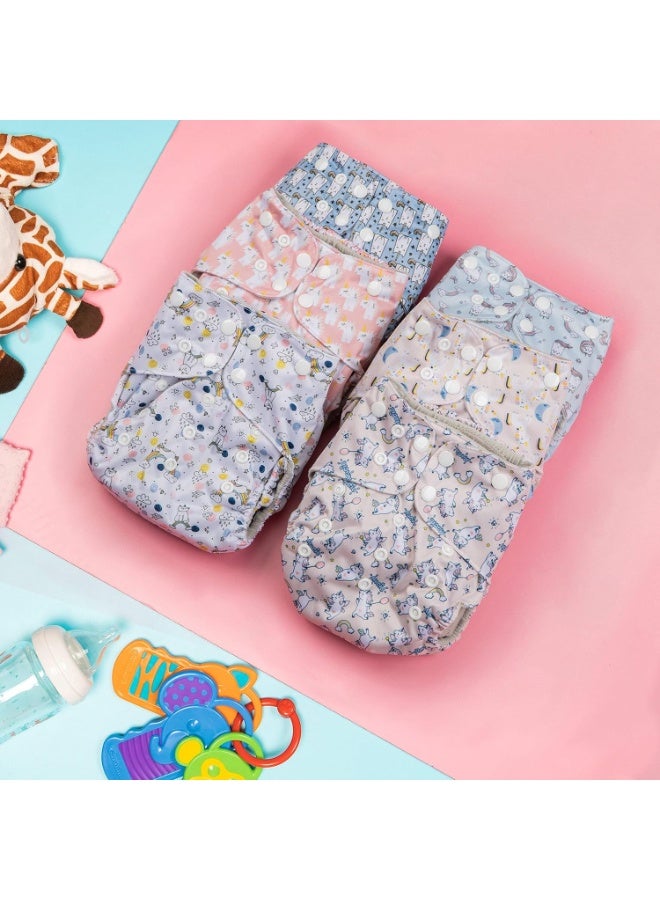 Simple Being Reusable Cloth Diapers, Double Gusset, One Size Adjustable, Washable Soft Absorbent, Waterproof Cover, Eco-Friendly Unisex Baby Girl Boy, six 4-Layers Microfiber Inserts (Unicorns) - Image 3