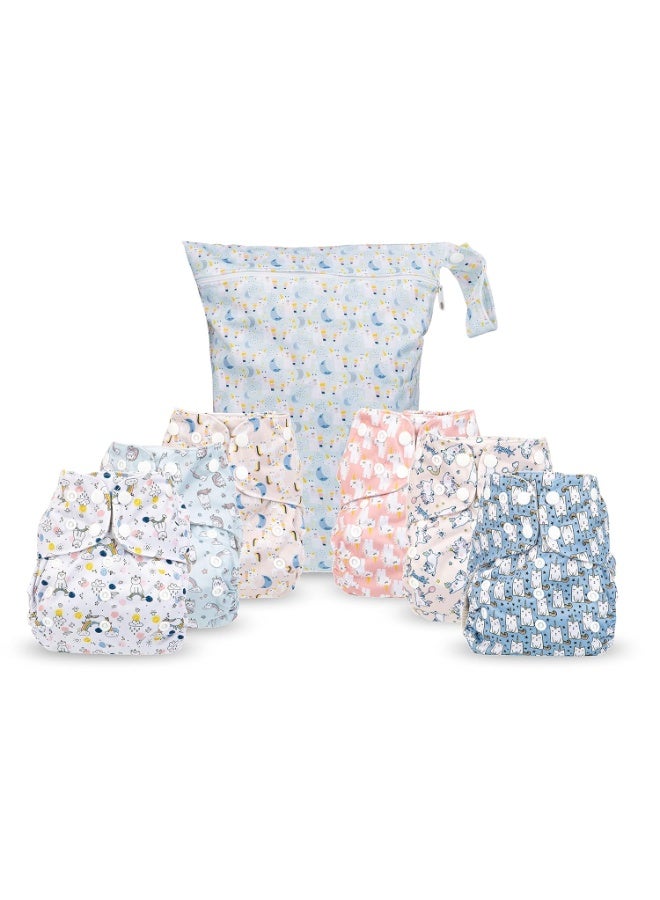 Simple Being Reusable Cloth Diapers, Double Gusset, One Size Adjustable, Washable Soft Absorbent, Waterproof Cover, Eco-Friendly Unisex Baby Girl Boy, six 4-Layers Microfiber Inserts (Unicorns) - Image 1