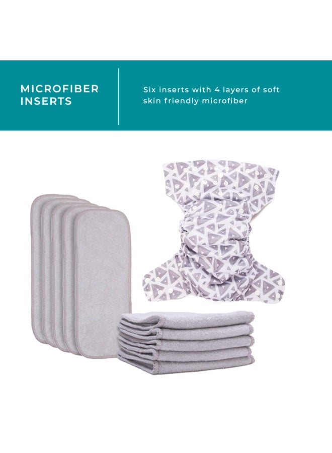 Simple Being Reusable Cloth Diapers, Double Gusset, One Size Adjustable, Washable Soft Absorbent, Waterproof Cover, Eco-Friendly Unisex Baby Girl Boy, six 4-Layers Microfiber Inserts (Unicorns) - Image 2