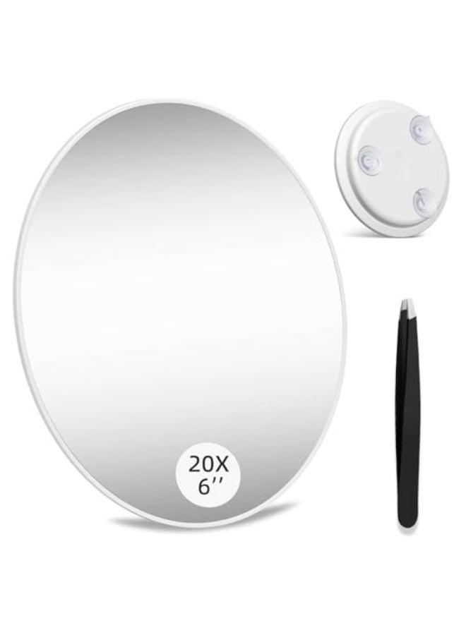 saiggnyy Large 6 20x Magnifying Mirror with Tweezers Travel Magnified Makeup Mirror with Suction Cups 20x Magnification - Image 1