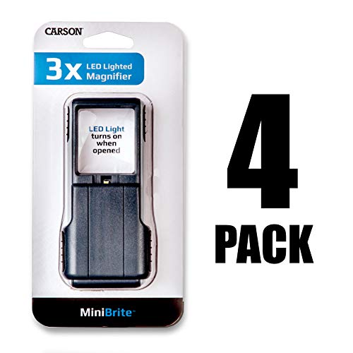 Carson MiniBrite 3x Power LED Lighted Slide-Out Magnifier with Protective Sleeve for Reading, Hobby, Crafts, Inspection and Tasks - Set of 4 - Image 3