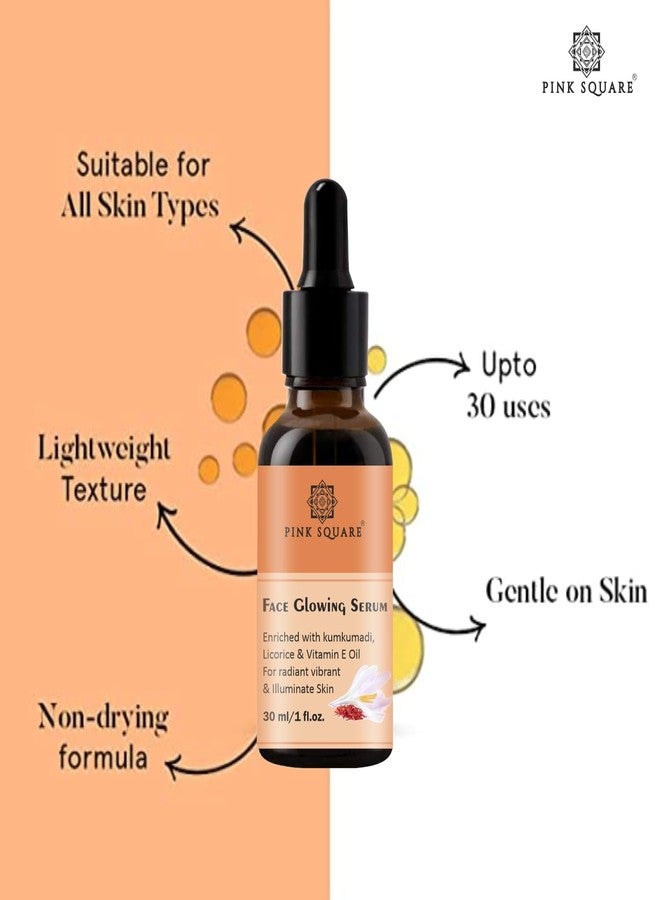 Pink Square Face Glowing Serum with Kumkumadi & Vitamin E Oil – Radiant & Illuminating Skin Serum, 30ML – For Men & Women - Image 3
