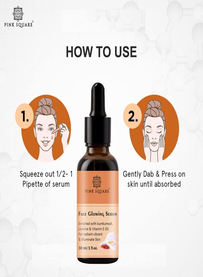 Pink Square Face Glowing Serum with Kumkumadi & Vitamin E Oil – Radiant & Illuminating Skin Serum, 30ML – For Men & Women - Image 2