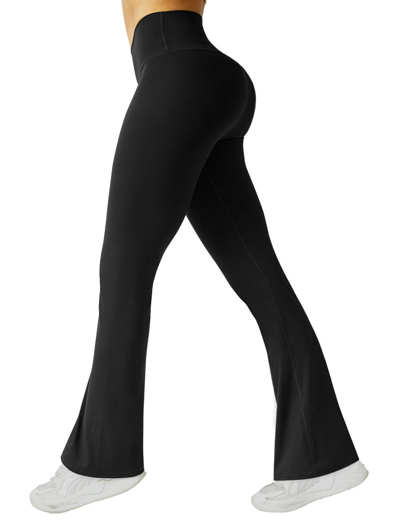 FireSwan Women's Flare Yoga Pants V Waist Flared Leggings High Waisted Bootcut Workout Pants Tummy Control(Black S) - Image 1