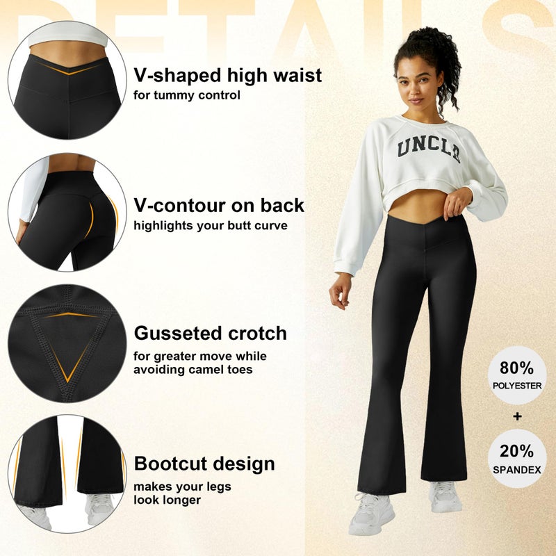 FireSwan Women's Flare Yoga Pants V Waist Flared Leggings High Waisted Bootcut Workout Pants Tummy Control(Black S) - Image 5