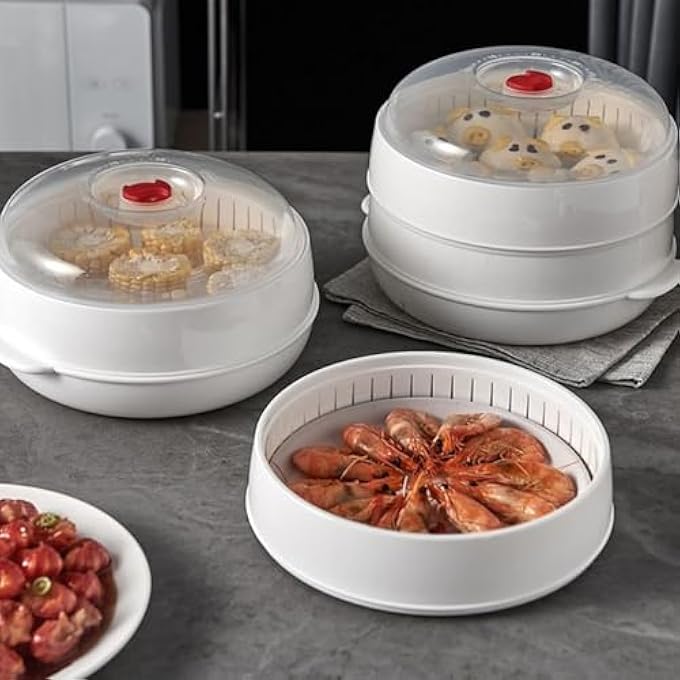 جهاز طهي بالبخار للخضراوات في الميكروويف، جهاز طهي بالبخار غير لاصق للميكروويف مع غطاء وصينية للأرز والخضراوات والمعكرونة والزلابية والبيض والمطبخ - Image 4