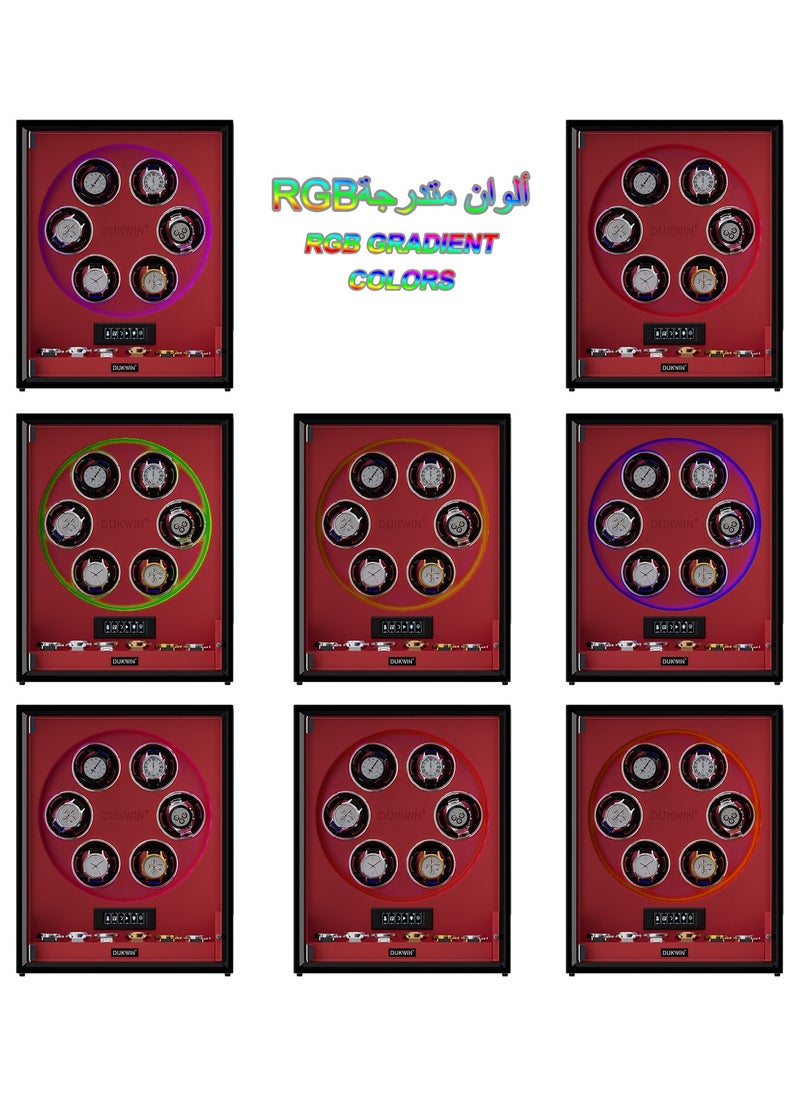 جهاز لف ساعات بقفل بصمة الإصبع مع ضوء RGB LED و8TPD  لـ6 ساعات أوتوماتيكية مع 6 حاملات ساعات، شاشة LCD، وسادة ساعة قابلة للتعديل للرجال والنساء - pzsku/ZECD49EAA13D84D2B905FZ/45/_/1736993064/656366a6-f7c0-4a2a-b693-0954eca53399