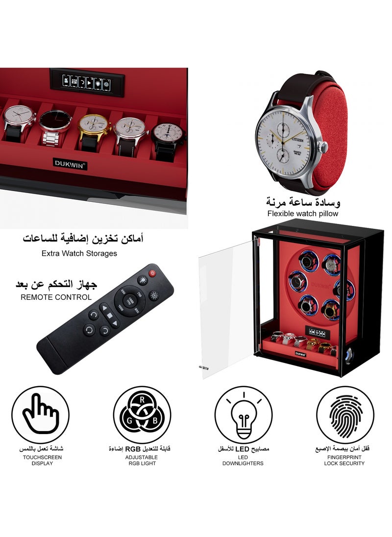 جهاز لف ساعات بقفل بصمة الإصبع مع ضوء RGB LED و8TPD  لـ6 ساعات أوتوماتيكية مع 6 حاملات ساعات، شاشة LCD، وسادة ساعة قابلة للتعديل للرجال والنساء - pzsku/ZECD49EAA13D84D2B905FZ/45/_/1736993065/6bbb8ec6-711f-48a4-9d02-c4d455108774