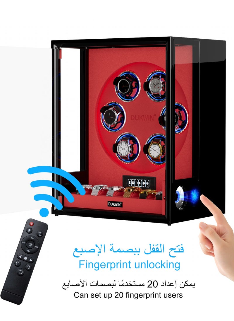 جهاز لف ساعات بقفل بصمة الإصبع مع ضوء RGB LED و8TPD  لـ6 ساعات أوتوماتيكية مع 6 حاملات ساعات، شاشة LCD، وسادة ساعة قابلة للتعديل للرجال والنساء - pzsku/ZECD49EAA13D84D2B905FZ/45/_/1736993065/f53f8f1c-5634-40b5-8838-1c71e12c1821