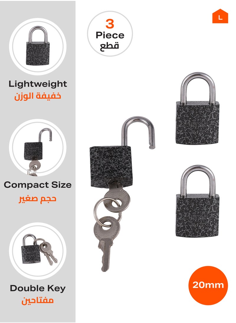LAWAZIM - Iron Padlock -3 Piece - Keyed Anti-pick Tamper-proof Weather-resistant Lock Enhanced Security Protection from Theft - for Gates Doors Sheds Lockers Toolboxes Bikes Luggage and Cabinets - Image 1