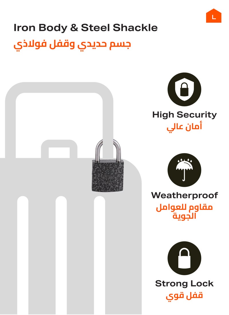 LAWAZIM - Iron Padlock -3 Piece - Keyed Anti-pick Tamper-proof Weather-resistant Lock Enhanced Security Protection from Theft - for Gates Doors Sheds Lockers Toolboxes Bikes Luggage and Cabinets - Image 1