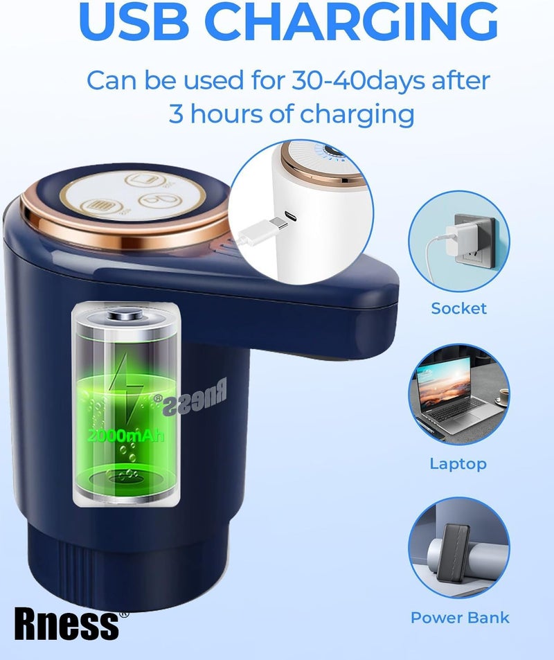 Rness Water Dispenser Pump Electric,Low-Noise Powerful Twin Pumps Jet Flow, 2 Nozzles,Type-c(USB C) Interface Charging,3 Timers, High-Capacity Battery, for Office,Home,Kitchen,Camping(Ocean blue) - Image 2