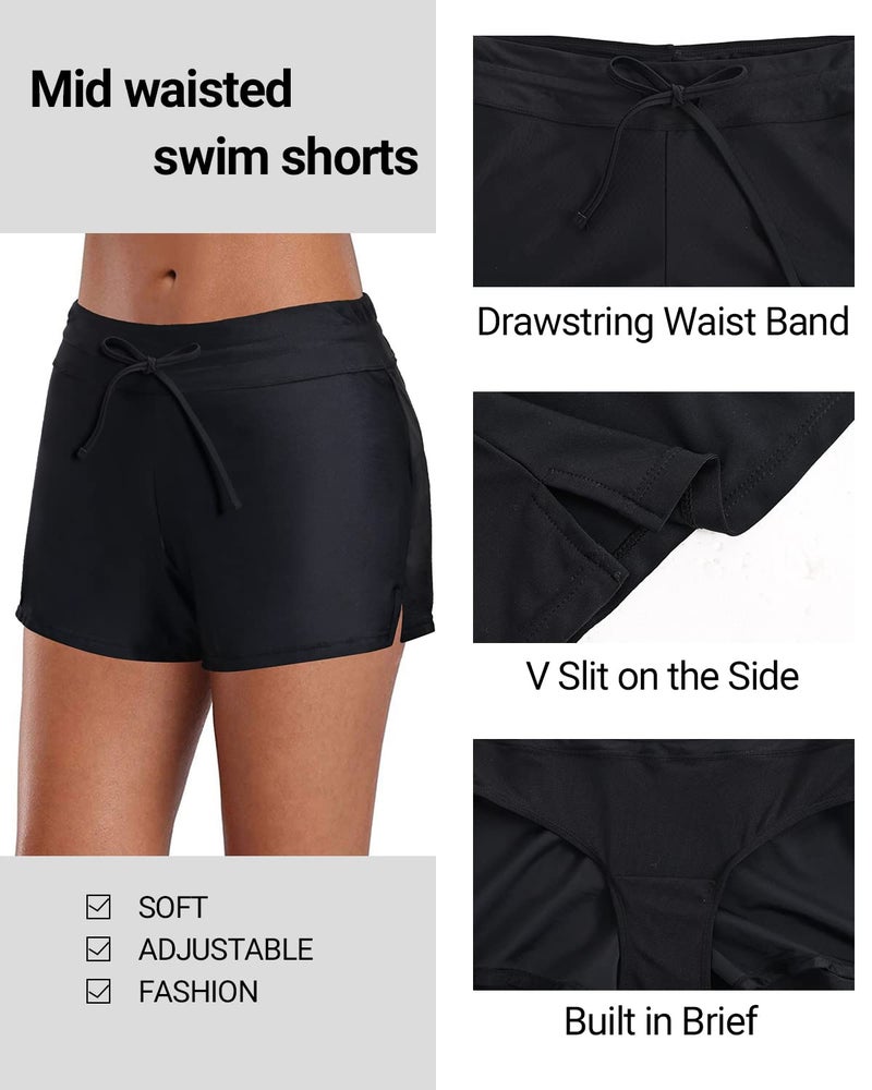 Aqua Eve Two Piece Women's Tankini Swimsuits Blouson Swim Tank Top with Shorts Modest Bathing Suits Black Floral M - Image 3