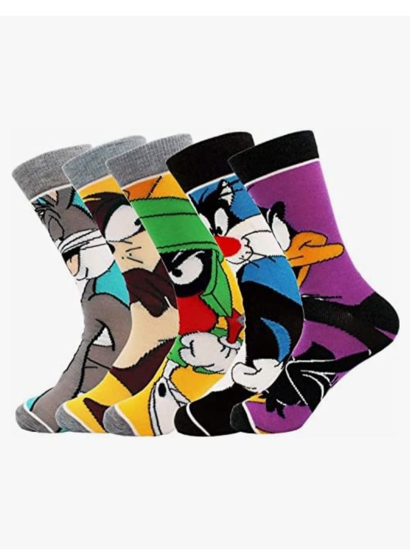 Looney Tunes Characters Crew Socks, 5-Pack Set, Daffy Duck, Bugs Bunny, Sylvester, Marvin the Martian, Taz, Set of 5 Free Size Socks for Both Girls and Boys - Image 3