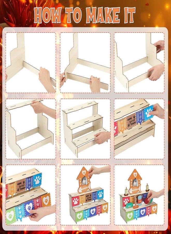 Leinuosen Dia De Los Muertos Ofrenda Altar Day of The Dead Decoration Cat Memorial Set Including Wooden Box Kit Cat Bowl Toy Photo Frame Candles for Mexican Picado Fiesta Pet Loss Remembrance Supplies - Image 3