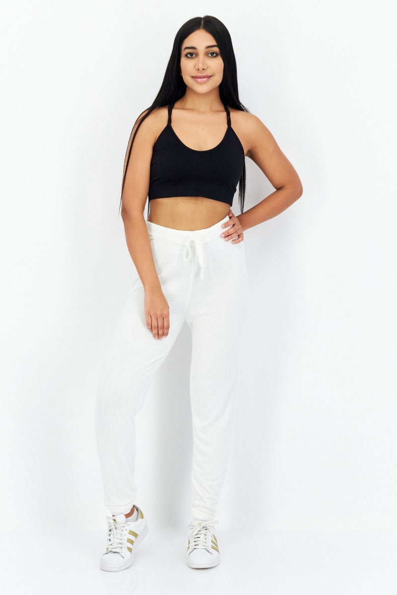 GUESS Women Regular Fit Drawstring Plain Jogger Pants, White  - Image 3