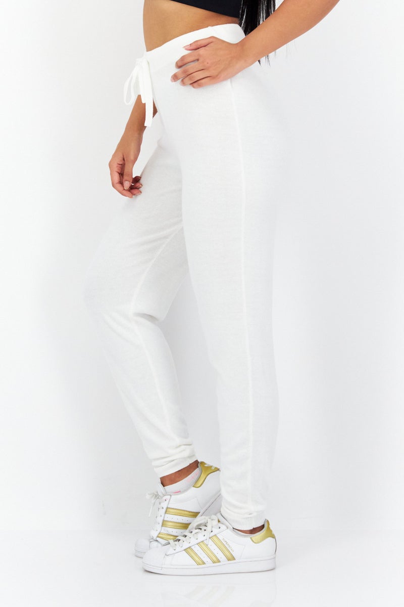 GUESS Women Regular Fit Drawstring Plain Jogger Pants, White  - Image 4