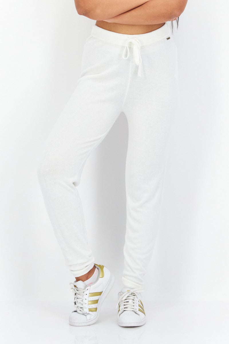 GUESS Women Regular Fit Drawstring Plain Jogger Pants, White  - Image 1