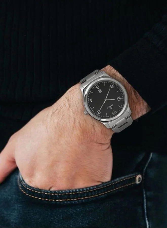TITAN  Titan Workwear Black Dial Analog with Date Stainless Steel Strap Watch for Men 1770sm02  | Best Price UAE