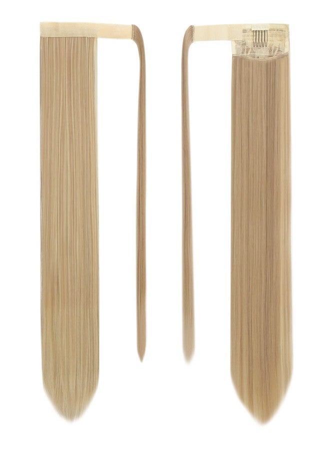 BARSDAR Light Ash Blonde Straight Ponytail Extension - 24 Inch Long Straight Wrap Around Ponytail for Women, Clip in Ponytails Hair Extensions Synthetic Blonde Pony Tails Hairpieces Daily - Image 2
