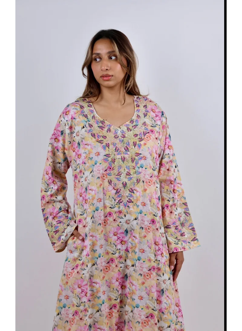 JAMEELA Spring Bloom Embroidered Jalabiya