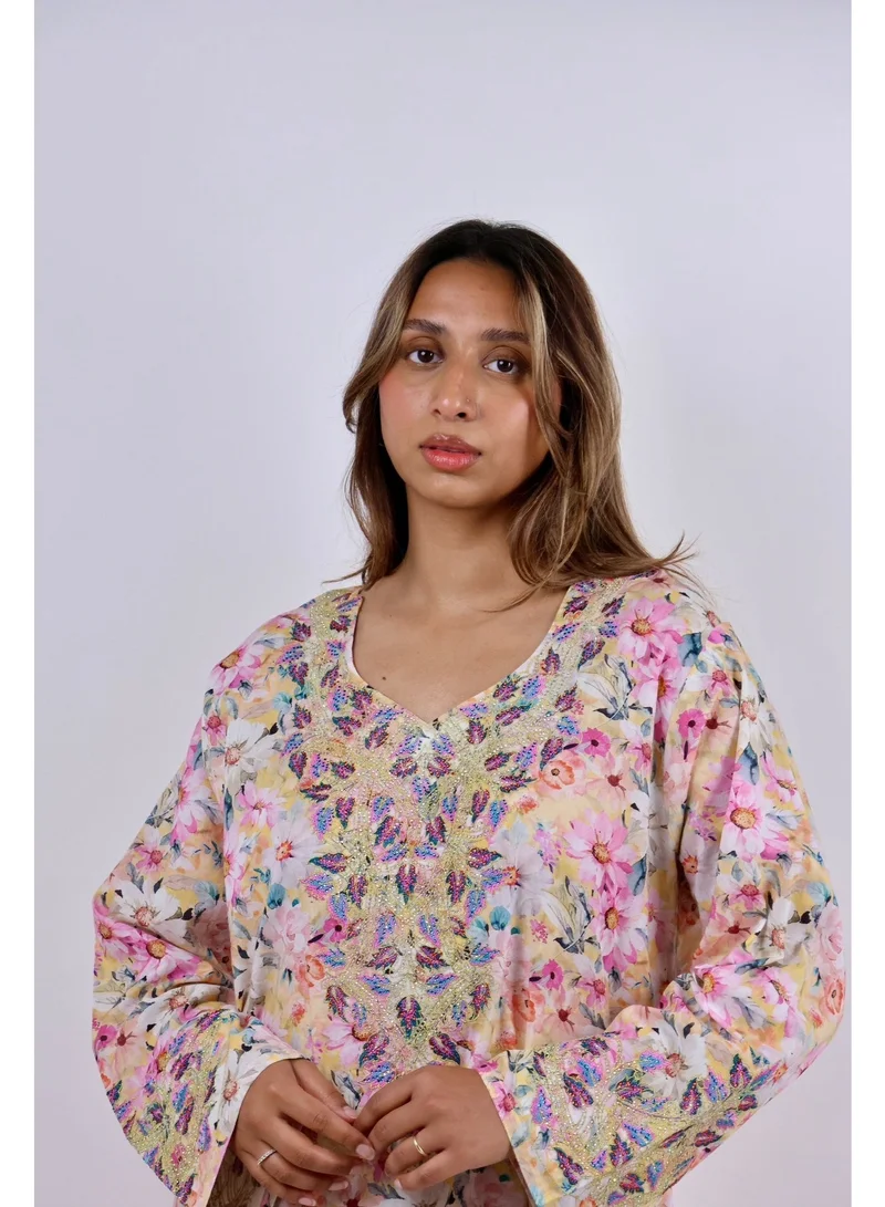 JAMEELA Spring Bloom Embroidered Jalabiya