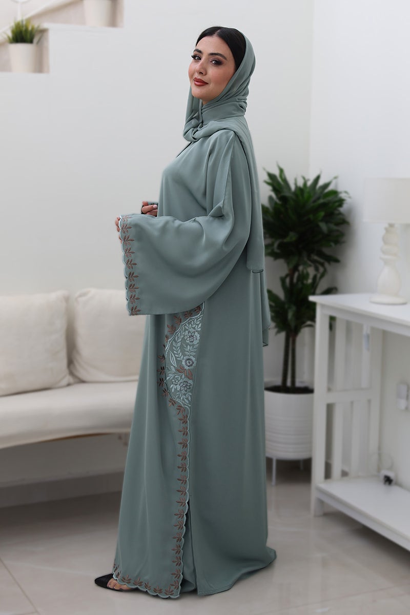 NUKHBAA Sage floral embroidery Abaya -740 - Image 4