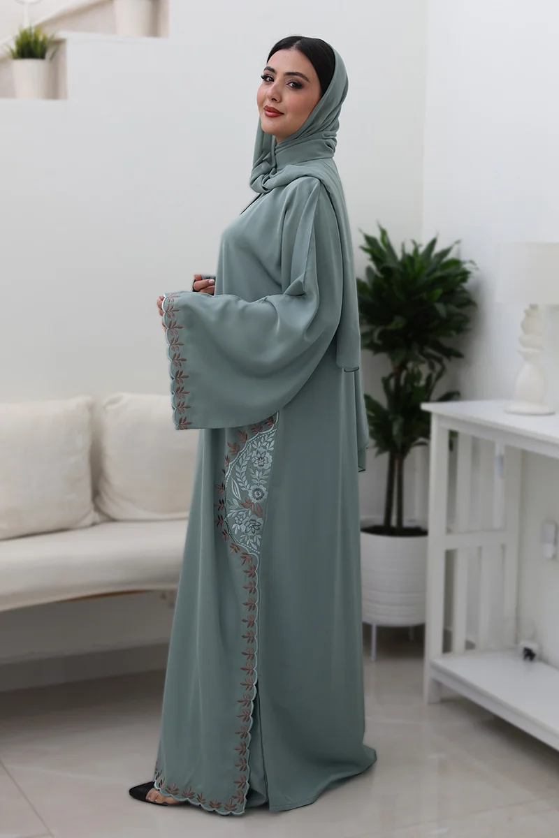 NUKHBAA Sage floral embroidery Abaya -740