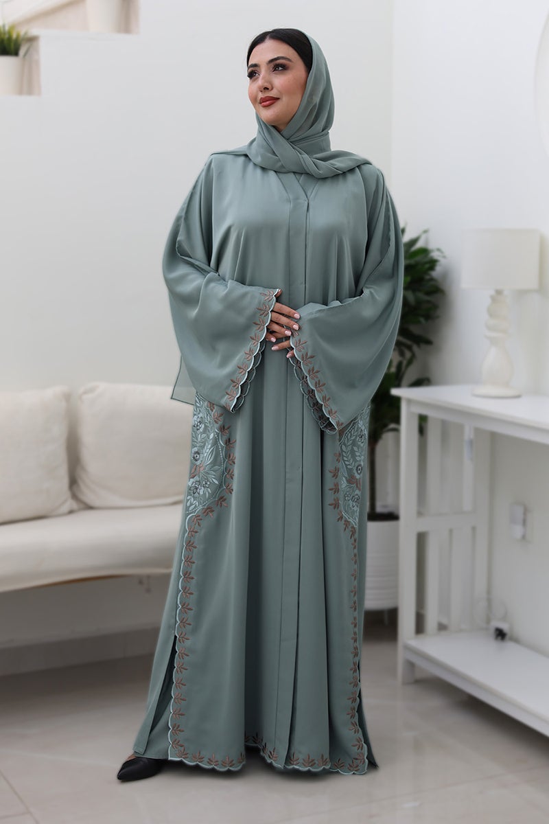 NUKHBAA Sage floral embroidery Abaya -740 - Image 1