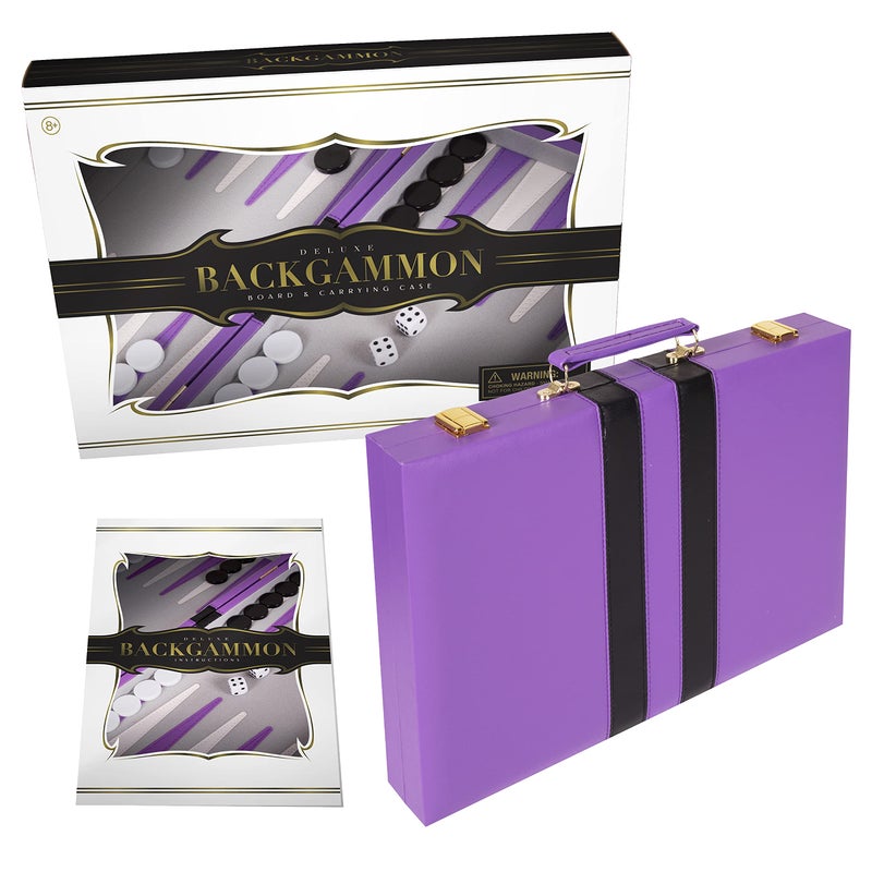 Crazy Games Premium Backgammon 15 Inches Medium Purple - Backgammon Sets for Adults and Kids - Leatherette Back Gammon Board Game Set - Travel Backgammon Set Board Encased with Accessories - Image 2