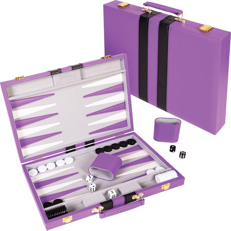 Crazy Games Premium Backgammon 15 Inches Medium Purple - Backgammon Sets for Adults and Kids - Leatherette Back Gammon Board Game Set - Travel Backgammon Set Board Encased with Accessories - Image 3