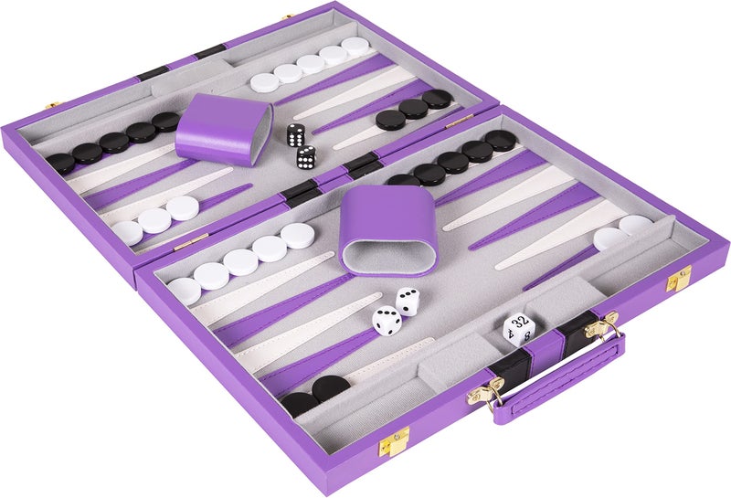 Crazy Games Premium Backgammon 15 Inches Medium Purple - Backgammon Sets for Adults and Kids - Leatherette Back Gammon Board Game Set - Travel Backgammon Set Board Encased with Accessories - Image 4