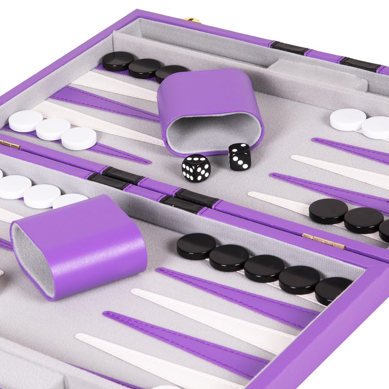 Crazy Games Premium Backgammon 15 Inches Medium Purple - Backgammon Sets for Adults and Kids - Leatherette Back Gammon Board Game Set - Travel Backgammon Set Board Encased with Accessories - Image 5