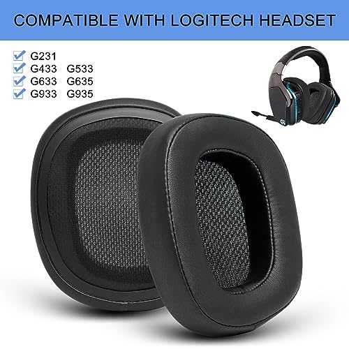 G GVOEARS Replacement Ear Pads for G933, Ear Cushions Compatible with Logitech G231, G433,G432, G533, G633, G635, G933, G935 Headphones, Premium Protein Leather Softer Memory Foam (Leather) - Image 2