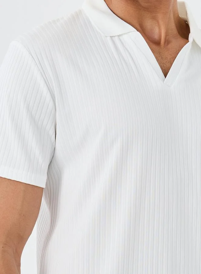 ستايلي Styli Solid Ribbed Regular Fit Polo T-Shirt