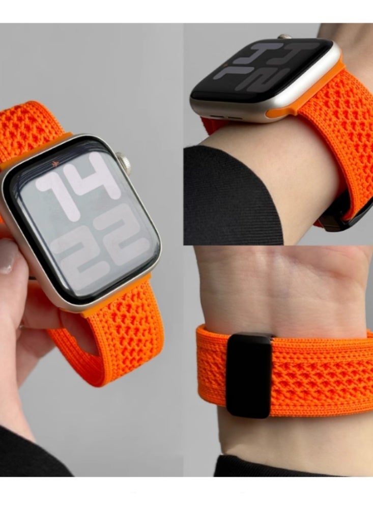Breathable Knitted Nylon Knitted Magnetic Buckle Strap IWatch Sport Strap Orange Suitable for iwatch 10 42mm - Image 1