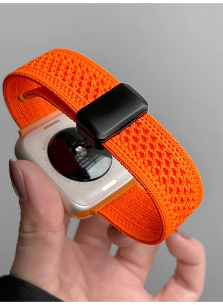 Breathable Knitted Nylon Knitted Magnetic Buckle Strap IWatch Sport Strap Orange Suitable for iwatch 10 42mm - Image 3