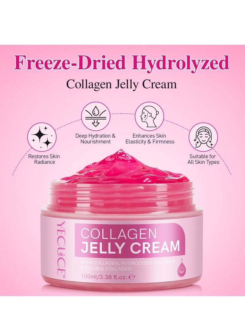 Yecuce 100ML Collagen Jelly Cream Moisturizer Skin Treatment Cream With Freeze-Dried Hydrolyzed Collagen Long-Lasting Hydration Elasticity Barrier Lifted Skin Look Anti Wrinkle Firming Gel  - Image 3