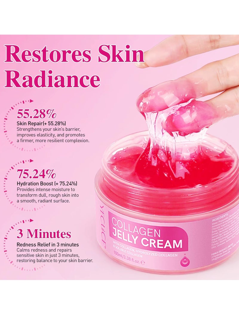 Yecuce 100ML Collagen Jelly Cream Moisturizer Skin Treatment Cream With Freeze-Dried Hydrolyzed Collagen Long-Lasting Hydration Elasticity Barrier Lifted Skin Look Anti Wrinkle Firming Gel  - Image 4