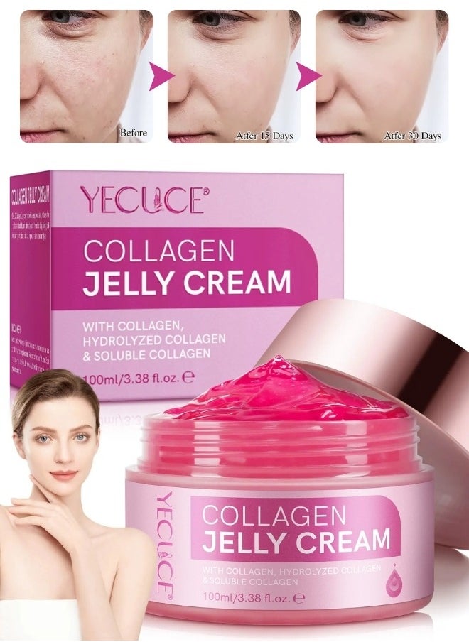 Yecuce 100ML Collagen Jelly Cream Moisturizer Skin Treatment Cream With Freeze-Dried Hydrolyzed Collagen Long-Lasting Hydration Elasticity Barrier Lifted Skin Look Anti Wrinkle Firming Gel  - Image 1