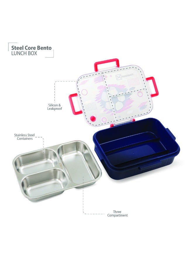 Hydrobrew Steel Core Bento Lunch Box 750ml w/ Sip Switch Tritan Water Bottle 1000ml | Leakproof 3 Compartment Meal Box – Champion navy - Image 4