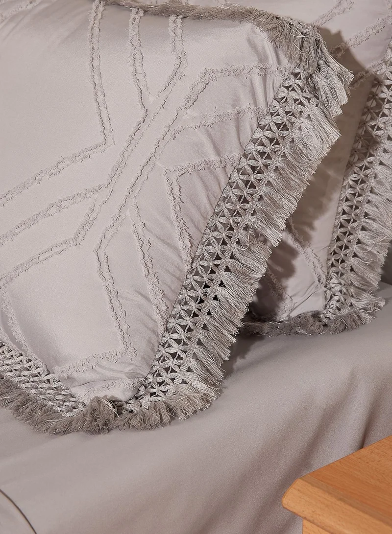 بينك كاكتوس Grey broche tassel brim bedding set of 4 piece